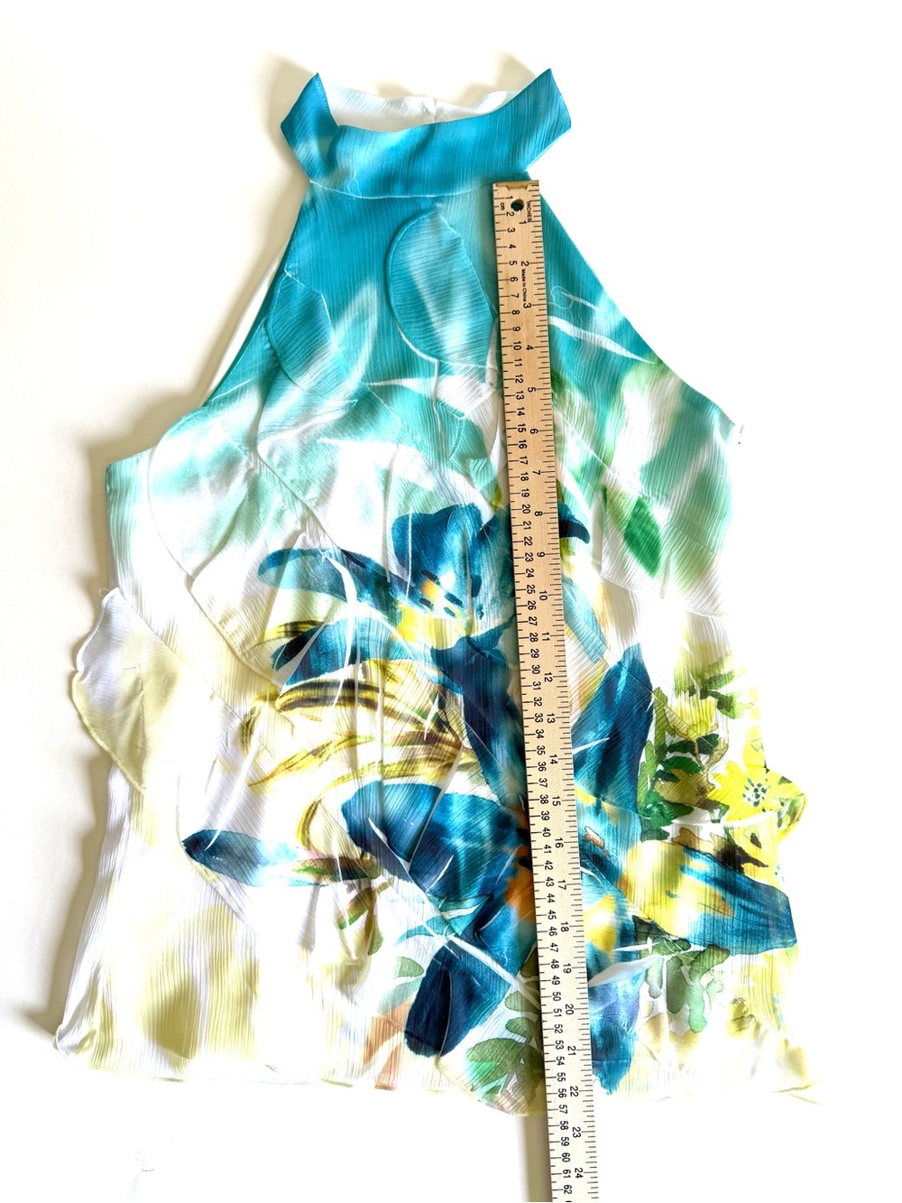 IZ Byer Y2K Tropical Lily Halter Top Blouse Teal Blue Yellow Mock Neck Size S - Picture 12 of 12